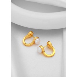 LILIE&WHITE Women's Gold Hoop Earrings with Pearl Detail - Elegant and Timeless Earrings, Ideal for Everyday and Festive Occasions, High Quality Jewellery as a Gift for Women, Copper, No Gemstone