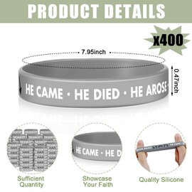Gemscream 400 Pcs Christian Religious Bracelet He Came Died Arose Ascended Coming Back Wristbands Witness Bracelet Gospel Message Jesus Christian Wristbands Easter Gifts