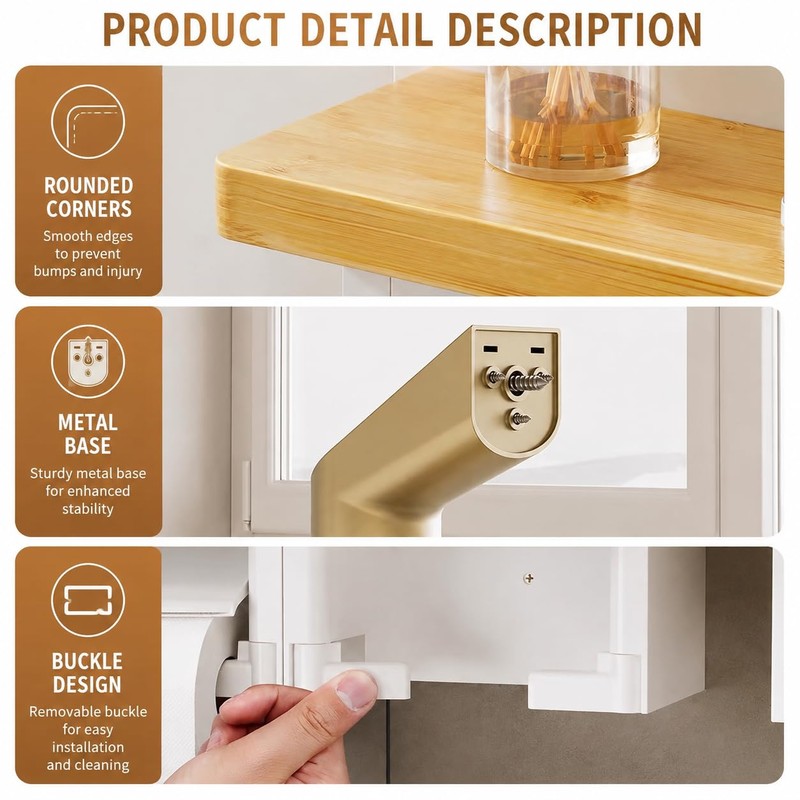 Toilet Safety Rail with Paper Holder & Storage Shelf, Bathroom