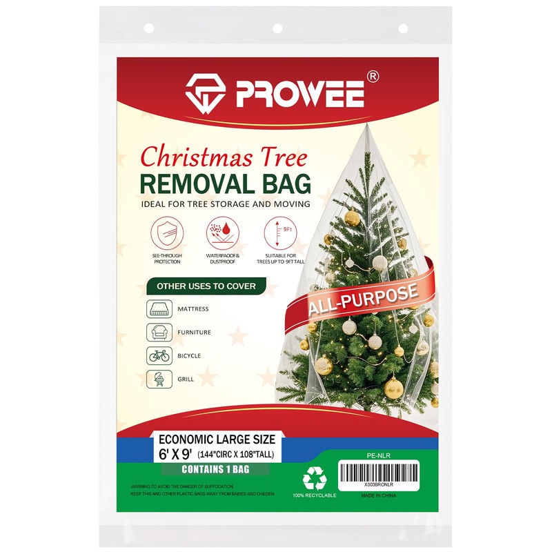 PROWEE 9FT Clear Christmas Tree Bag – Waterproof Upright Christmas