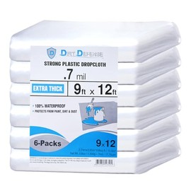 Dirt Defence Plastic Drop Cloth, 9x12 Ft Plastic Sheeting for Painting, Waterproof & Dust-Proof,Tear-Resistance Plastic Tarp for Painting, Floor, Furniture Cover Thick & Durable (6 PCS)