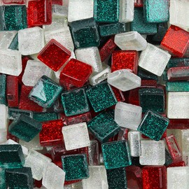 Colourful Glass Mosaic Tiles, Bulk Square Mosaic Stones Glitter Crystal Glass Pieces, Glass Tiles Glass Stones for Crafts, Home Decoration, 200 g, 1 x 1 cm (Past)