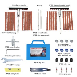 TILIBOTE Tire Repair Kit,46pcs Heavy Duty Tire Plug Kit, with Universal Tire Patch Kit to Plug Flats for Car/Motorcycle/Truck/Tractor/Trailer/RV/ATV