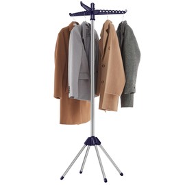SONGMICS Clothes Drying Rack, 59-Inch High Folding Laundry Drying Rack with 3 Rotatable Arms for Hangers, 4 Legs, Stainless Steel, for 27 Pieces of Clothes, Blue and Silver ULLR510Q01