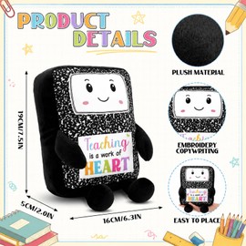 Thenshop Back to School Gifts for Teacher, Composition Notebook Soft Plush Gift Teaching is a Work of Heart Doll Gift for Teachers Home Office Desk Decor