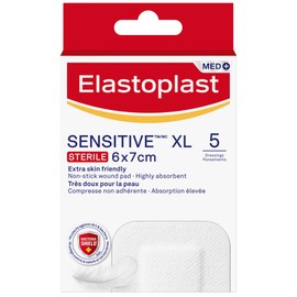 Elastoplast Sensitive XL Dressings (5 Strips) | Large Plasters for Post-Operative and Everyday Acute Wounds | Extra Skin Friendly Sterile Dressings | Dermatologically approved | Bacteria Shield