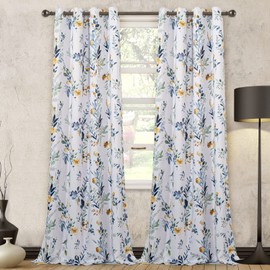 MYSKY HOME Floral Curtains 90 inch Long Living Room Curtains Room Darkening Curtains Thermal Insulated Light Blocking Drapes Grommet for Bedroom Bathroom, 2 Panels, Yellow and Blue