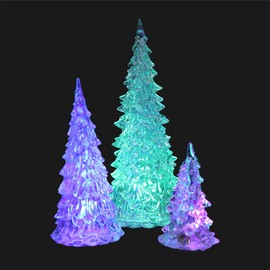 Artibetter Lighted Acrylic Christmas Tree Figurine 3pcs 7 Color Changing Led Holiday Tree Statue Table Top Decor for Xmas Table Centerpieces Window Desk Mantel Fireplace