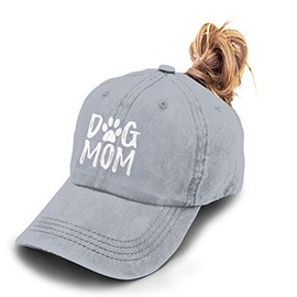 Splash Brothers Customized Unisex Dog Mom Vintage Jeans Adjustable Baseball Cap Cotton Denim Dad Hat (Ponytail Gray, One Size)