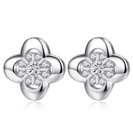 White Gold Plated Lucky Clover Sweet Polished Stud Earrings for Womens,Girls (White Gold)