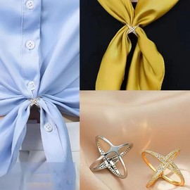 Kokoma Cross Silk Scarf Clip Scarf Ring for Women Cubic Zirconia Scarves Buckle Holder X Shape Shawl Clip Buckle Lady Decoration Accessories (Gold)