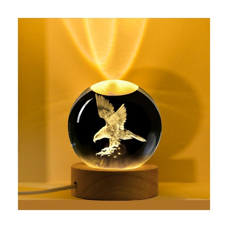 AOFEGRLT 3D Laser Etched Eagle Crystal Ball with LED Stand,