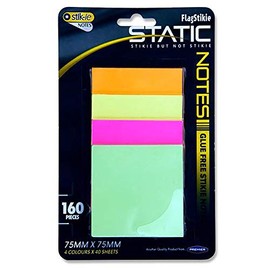 Premier Stationery Stik-ie Static Notes. Glue Free. 75mm x 75mm. 4 Colours x 40 Sheets. Pack of 160.