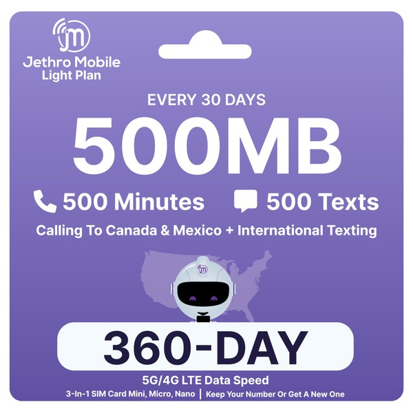 Jethro Mobile | 500MB High-Speed Data | 500 Minutes &
