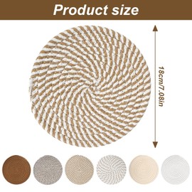 Junrvivy Set of 6 Pot Coasters, Heat Resistant Set - 18 cm Coaster Pot Made of Cotton Thread Weave Mat Insulated Place Mat Coasters Round 18 cm for Plates Kitchen Pots Pan