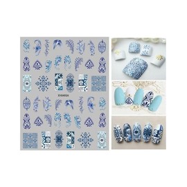 Generic Blue White Porcelain Nail Sticker Wrap Flower Lotus Rose Fish Asian Elements Xh849Sa Nail Wraps Stickers Manicure Supplies for Women Nails Full Long Lasting Easy Apply and Remove