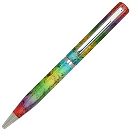 Lanier Rainbow Elica Ballpoint Pen - White Accents and Shiny Chrome Ring & Parts with Medium Tip 0.7mm Cross Style Refill