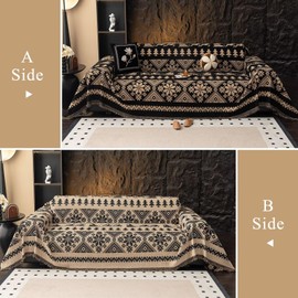 VClife Boho Couch Cover for Sofa, Anti Slip Chenille Sofa Cover for Sectional Sofa - 1 Piece Black Khaki Geometry Jacquard Sofa Slipcover, Pet-Friendly Couch Cushion Cover with Tassel 71"x 134"