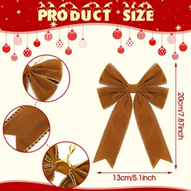 Solsew 24 Pcs Velvet Christmas Wreath Bow 5 x 7.9 Inch Rustic Velvet Christmas Bows Vintage Christmas Tree Ornaments Bows for Xmas Holiday Garland Home Decor Wedding Outdoor Indoor Decoration (Brown)