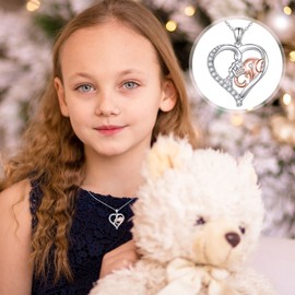 925 Sterling Silver Elephant Necklace for Women, Pretty Necklace Pendant with a Girl and an Elephant, Elephant Christmas Gifts with Cubic Zirconia for Girls Daughter, Cubic Zirconia, Cubic Zirconia