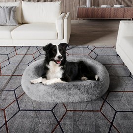 Cozzze Orthopedic Calming Dog Bed for Large Dogs, Anti Anxiety Pet Bed with Supportive Foam, Removable Washable Oval Bed, Fluffy Dog Cuddle Bed, Light Grey