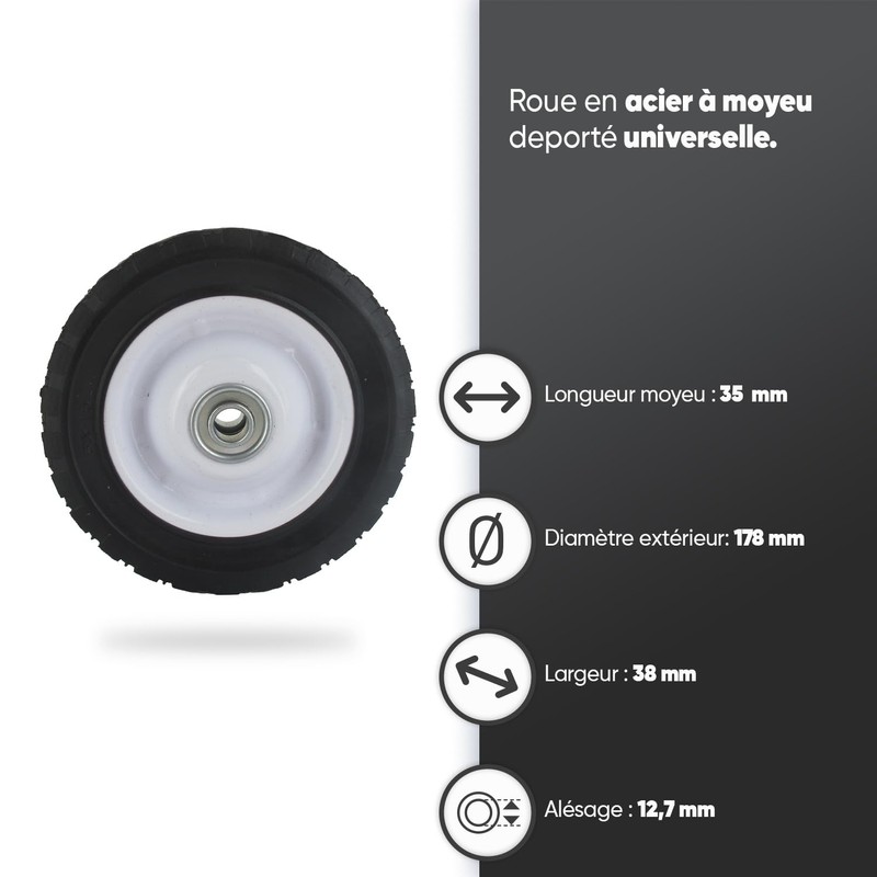 Universal Steel Wheel with Offset Hub for Garden Tools -