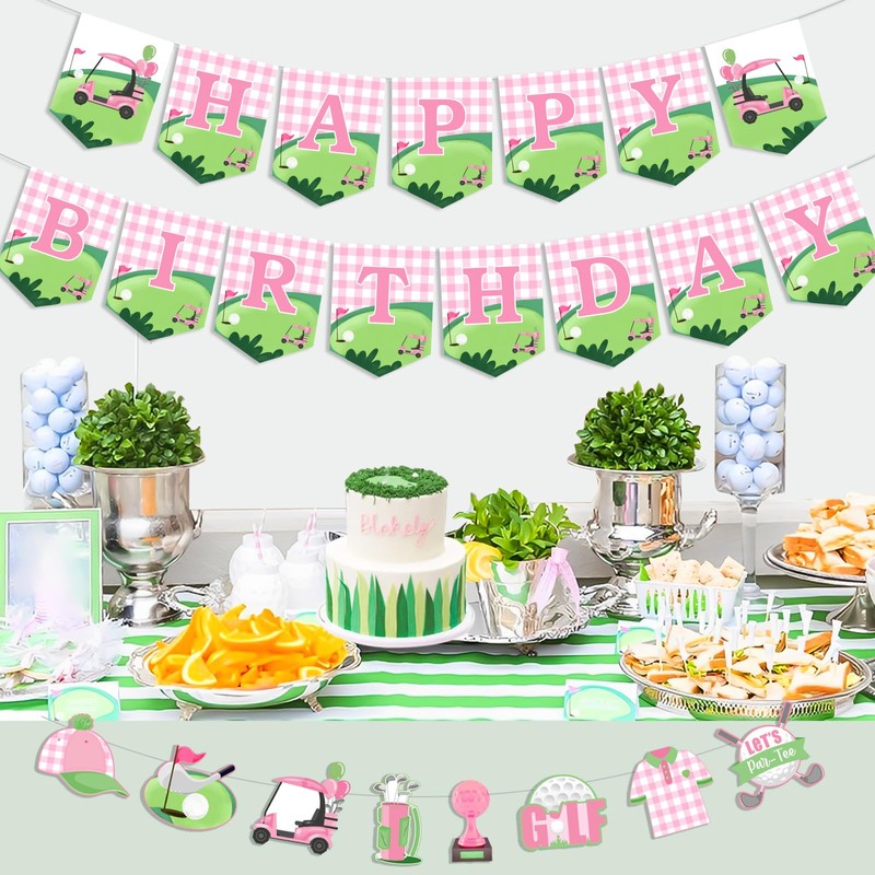 Golf Birthday Banner for Girl, Pink Golf Theme Happy Birthday