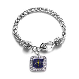 Inspired Silver - Indiana Flag - Silver Braided Bracelet for Women - Square Charm Bracelet Jewelry Gift with Cubic Zirconia - Women's Charm Bracelet with Lobster Claw Clasp