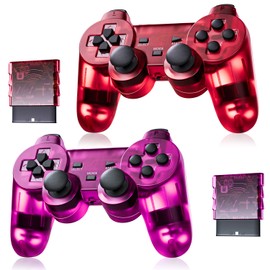 Burcica Wireless Controller for PS-2 Play 2 Double Vibration 2 - ClearBlue and ClearRed