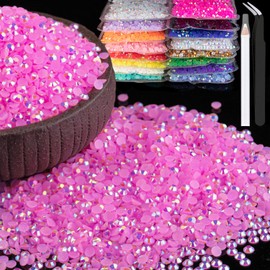 8000pcs 3mm Resin Rhinestones Bulk, Pink AB Flatback Round Jelly Rhinestones Bedazzling Non Hotfix Crystal Gems Large Quantity Wholesale for DIY Crafts Clothes Bottles Tumblers Face Makeup Manicure