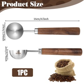 Coffee Scoop Vintage Coffee Measuring Spoon 1/16 Cup丨15ml丨15 CC Long Retro Stainless Steel Coffees Spoon Wooden Walnut Handle Kitchen Utensil for Scooping Measurings & Serving Perfect for Tea - Silver