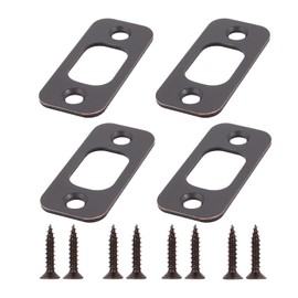 Deadbolt Strike Plate Door Backplate 1" x 2-1/4" Round Corner Oil Rubbed Bronze, with 8 Screws 1-3/8" （4 Pack ）