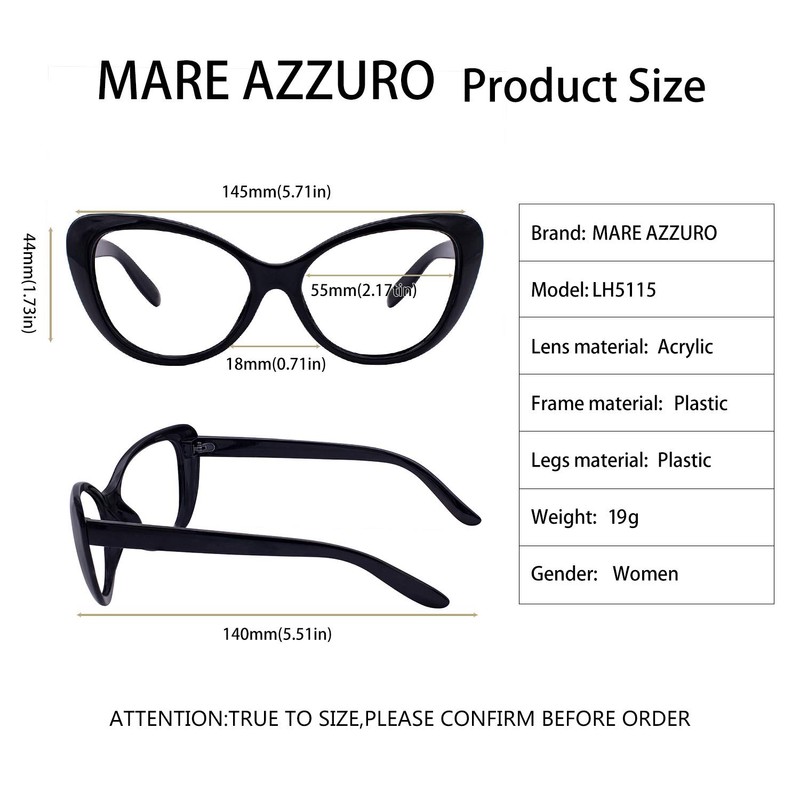 MARE AZZURO Oversized Reading Glasses Women Stylish Cat Eye Readers
