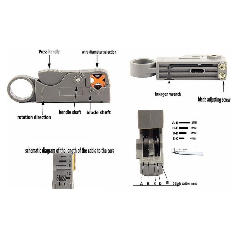 Coax Cable Crimper Kit Coaxial Cable Compression Stripper Tool with