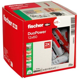 fischer DuoPower 12 x 60, Powerful Universal Plug, Intelligent 2-Component Technology for fastenings in Concrete, Bricks, Stone, etc., 25 Plugs Without Screws
