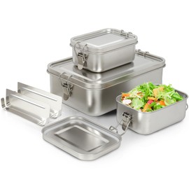 SUTETLW 304 Stainless Steel Bento Box 3 Pack - Stainless Containers With Lids - Leak-Proof & Stackable - 2400/550/550ml - Food Storage for Soup, Salad, Leftovers