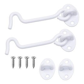 Priaora 2PCS 4-inch Heavy Duty Hook and Eye Latch, 1x Barn Door Lock (White), Door, Windows, Bathroom Door, Sheds, Fences, Gates, Closets, Cabinets Add More Security and Privacy. (K137-2)