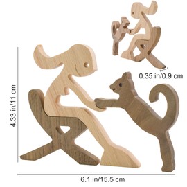 Enkrio Wooden Cat Figurines Hand Carved Wooden Cat Human Sculpture Statue Handmade Accent Craft Wooden Ornament Standing Table Decoration Ornament for Home Decoration