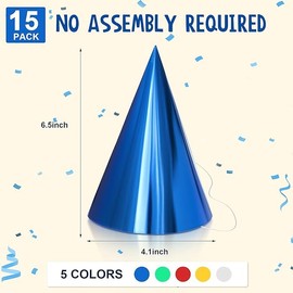 Pack of 15 Birthday Party Hats Bright and Colorful Cone Birthday Hats for Kids & Adults, Cone Party Hats