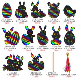 MELLIEX Pack of 36 Scratch Pictures for Children, Easter Crafts, Children's Scratch Paper, Easter Eggs, Scratch Art for Easter Decoration, DIY Crafts