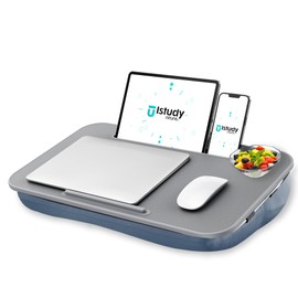 Istudyniture Lap Desk | Portable Laptop Desk & Stand – Fits Up to 17 inch – Washable Cushion, Built-in Phone Holder – for Bed, Couch, Sofa, Floor – Writing, Reading, Home Office – Large, Grayish Blue