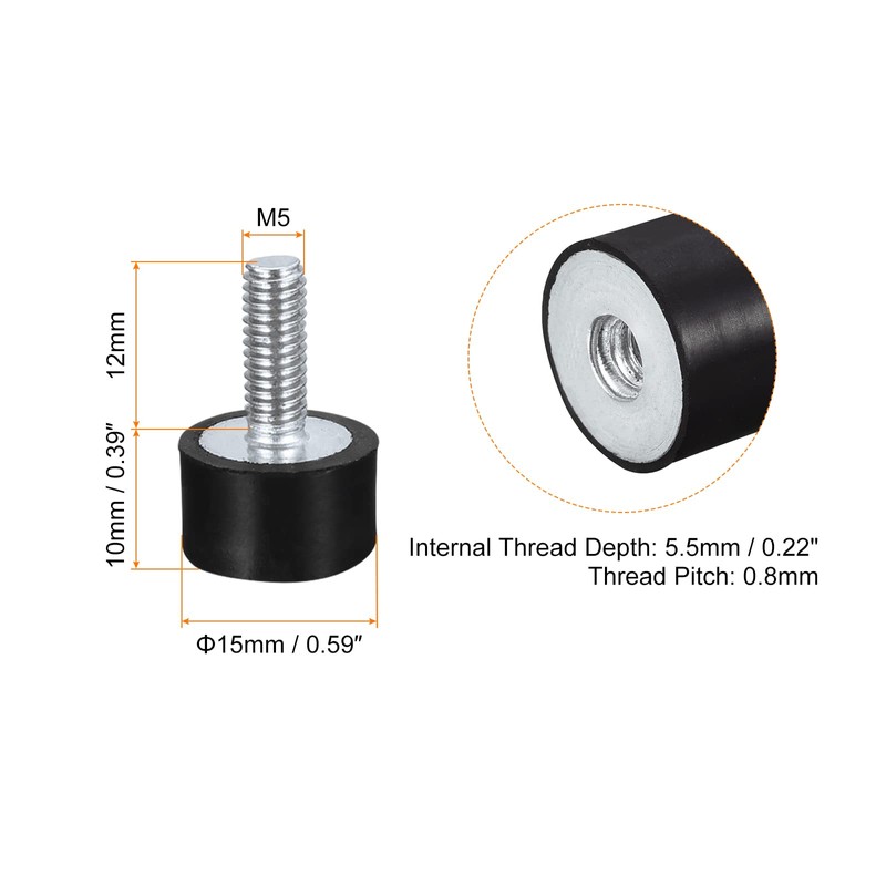 sourcing map Rubber Mounts 8pcs M5 Male/Female Vibration Isolator Shock