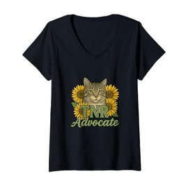 Womens TNR Feral Cat Rescue with Sunflowers V-Neck T-Shirt