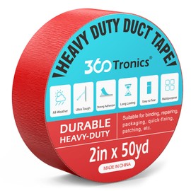 360Tronics Red Duct Tape Heavy-Duty, Waterproof Duct Tapes Tear by Hand and Strong Adhesive, Multi-Purpose Repair Tape, Use for Packaging, Binding, Arts & DIY Crafts Projects, 2in x 50yd (1-Pack)