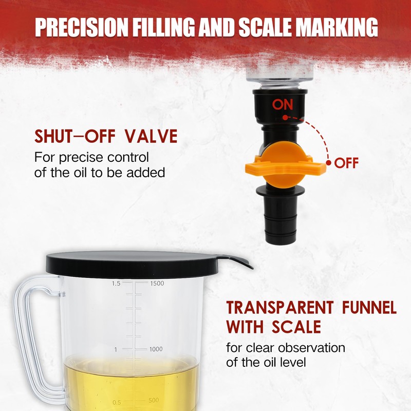 18Pcs No-Spill Engine Oil Funnel Kit, 1.59QT/1.5L Automotive Oil Funnel
