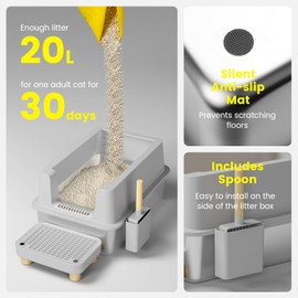 Stainless Steel Cat Litter Box - Enclosed Litter Box with Lid Extra Large XL Metal High Sided Litter Box for Big Cats, Easy Cleaning, Non-Sticky, Anti-Leakage, Included Spoon