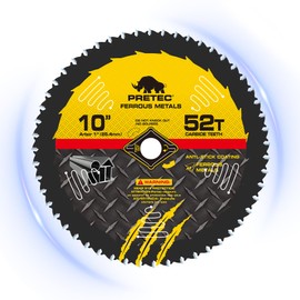 10 Inch Table Saw Blades, 52 Tooth Stainless Steel and Metal Cutting Circular Saw Blade with 1" Arbor, Teflon Anti-Stick, No Heat & No Burrs, Carbide-Tipped TCT Blade for Cold Metal Cutting