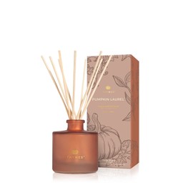Thymes Petite Oil Reed Diffuser Set – Includes Reed Diffuser Sticks, Fragrance Oil, & Glass Bottle – Luxury Home Decor – Fall Decor – Fall Scents – Burnt Orange (Pumpkin Laurel, 4 fl oz)