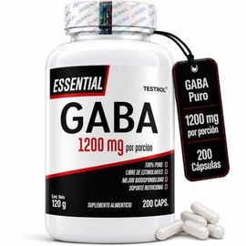 GABA Testrol Essential 1200 mg por porción, 200 cápsulas, 100 porciones, ácido gamma-aminobutírico sin cafeína, apoyo a la relajación nocturna para ad