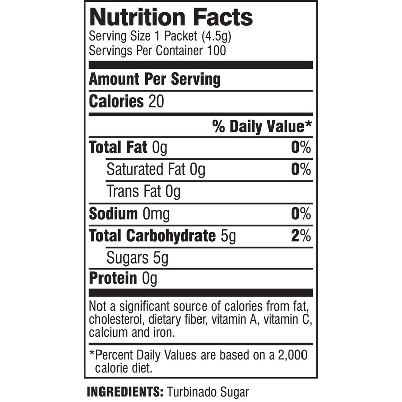 SUGAR IN THE RAW, Granulated Turbinado Cane Sugar Packets 100